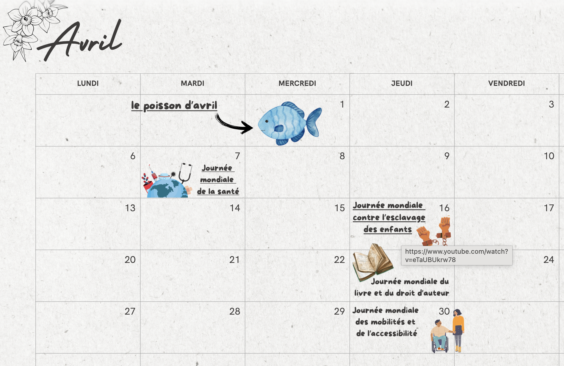 Als Schule mit 1. Fremdsprache Französisch verfolgen wir einen zweisprachigen Ansatz: Wo immer es möglich ist, lassen wir das Französische in den Schulalltag einfließen. Vor diesem Hintergrund entstand auch unser interaktives deutsch-französisches Kalenderblatt, auf dem wir für jeden Monat die Sprache Französisch mit einem unserer anderen Schwerpunkte, der Bildung für nachhaltige Entwicklung (BNE), verbinden.